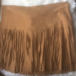 Faux Suede Fringe Skirt